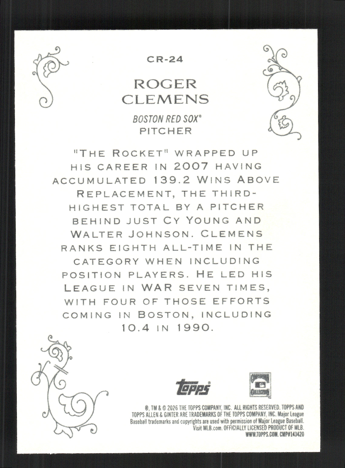 2026 Topps Allen & Ginter Roger Clemens #CR-24 Mint