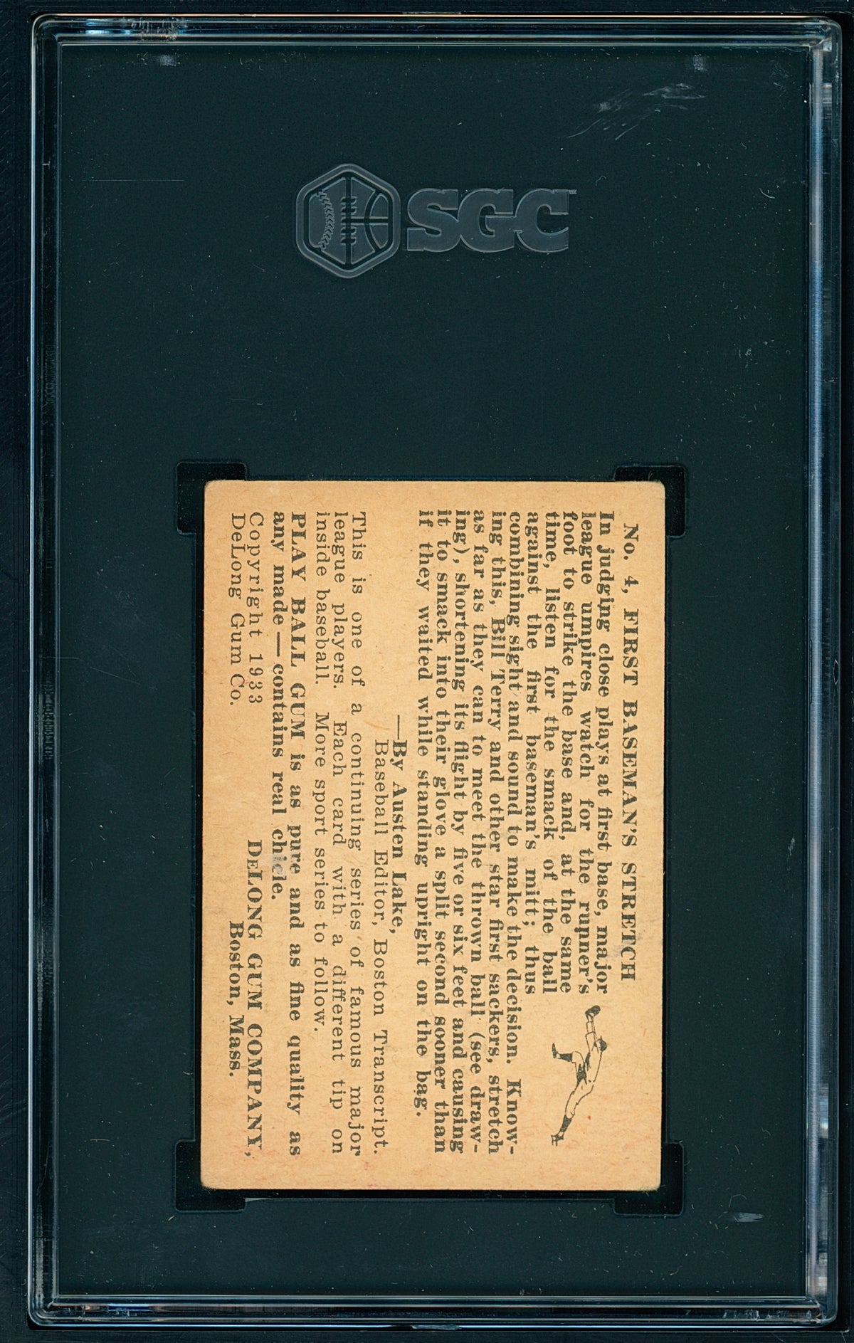 1933 Delong Gum Co. Bill Terry HOF #4 Sharp Color SGC 4