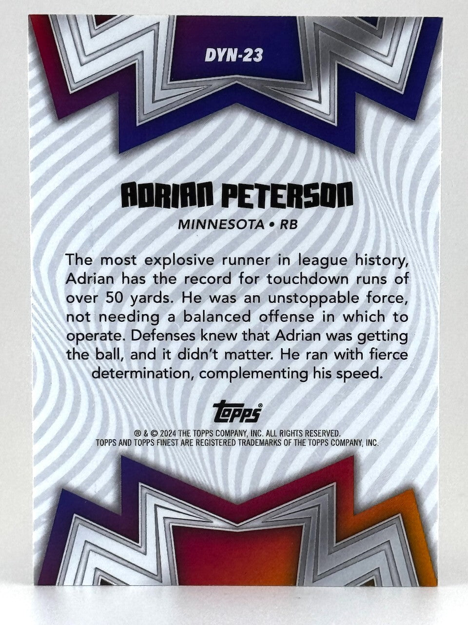 🏈 2024 Topps Finest #DYN-23 Dynamos Refractor - Adrian Peterson - Future HOF