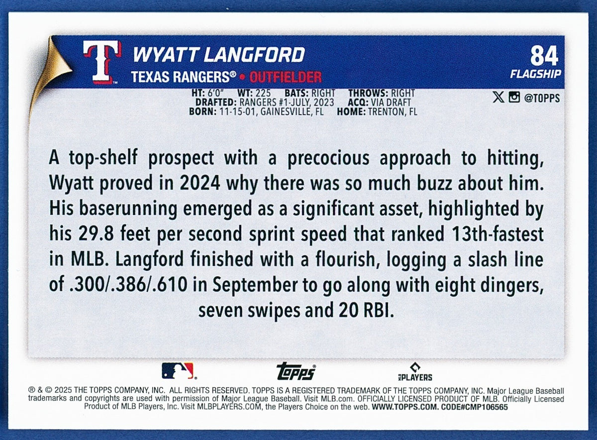 2025 Topps Flagship Collection #84 Wyatt Langford
