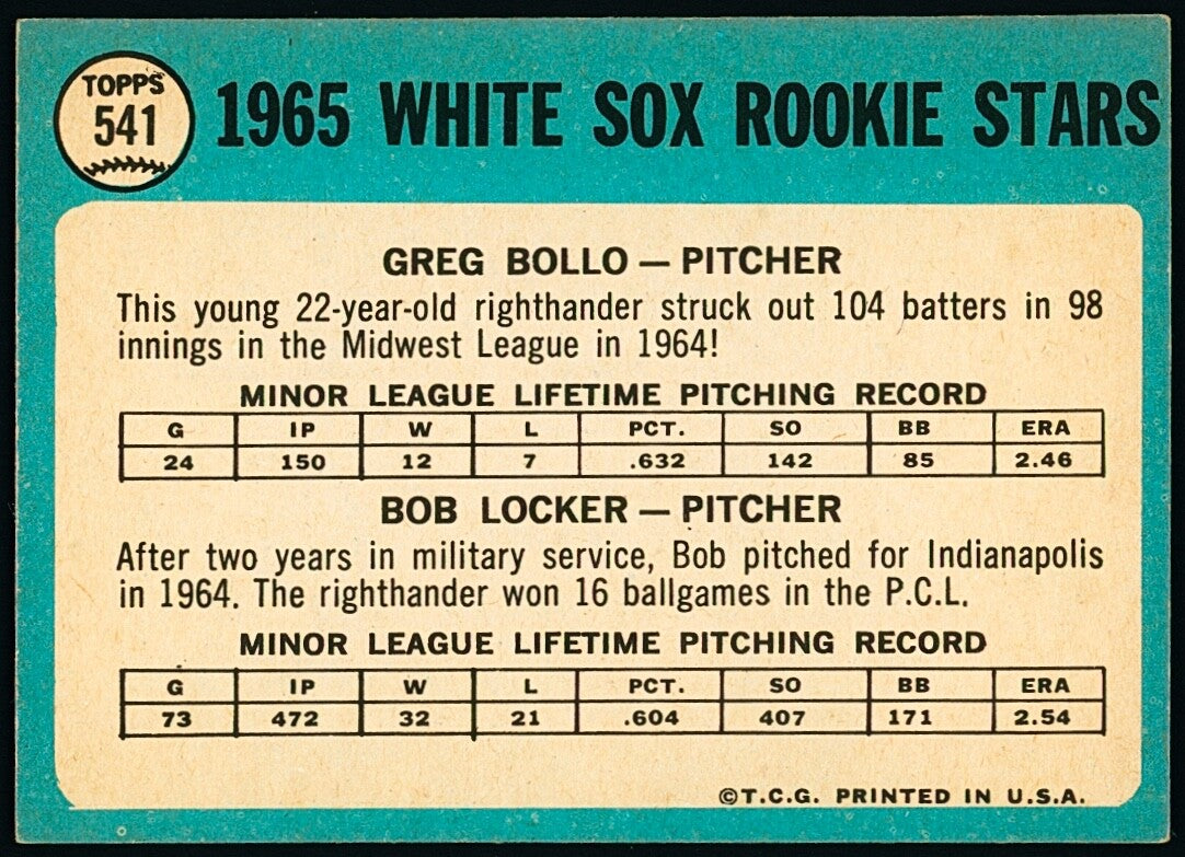 ⚾️ 1965 Topps - High # Bob Locker, Greg Bollo #541 (RC) EX