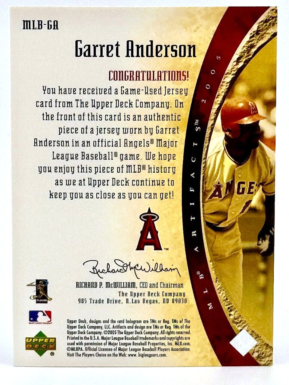 2005 Upper Deck Artifacts #MLBGA MLB Apparel - Garret Anderson - Angels HOF