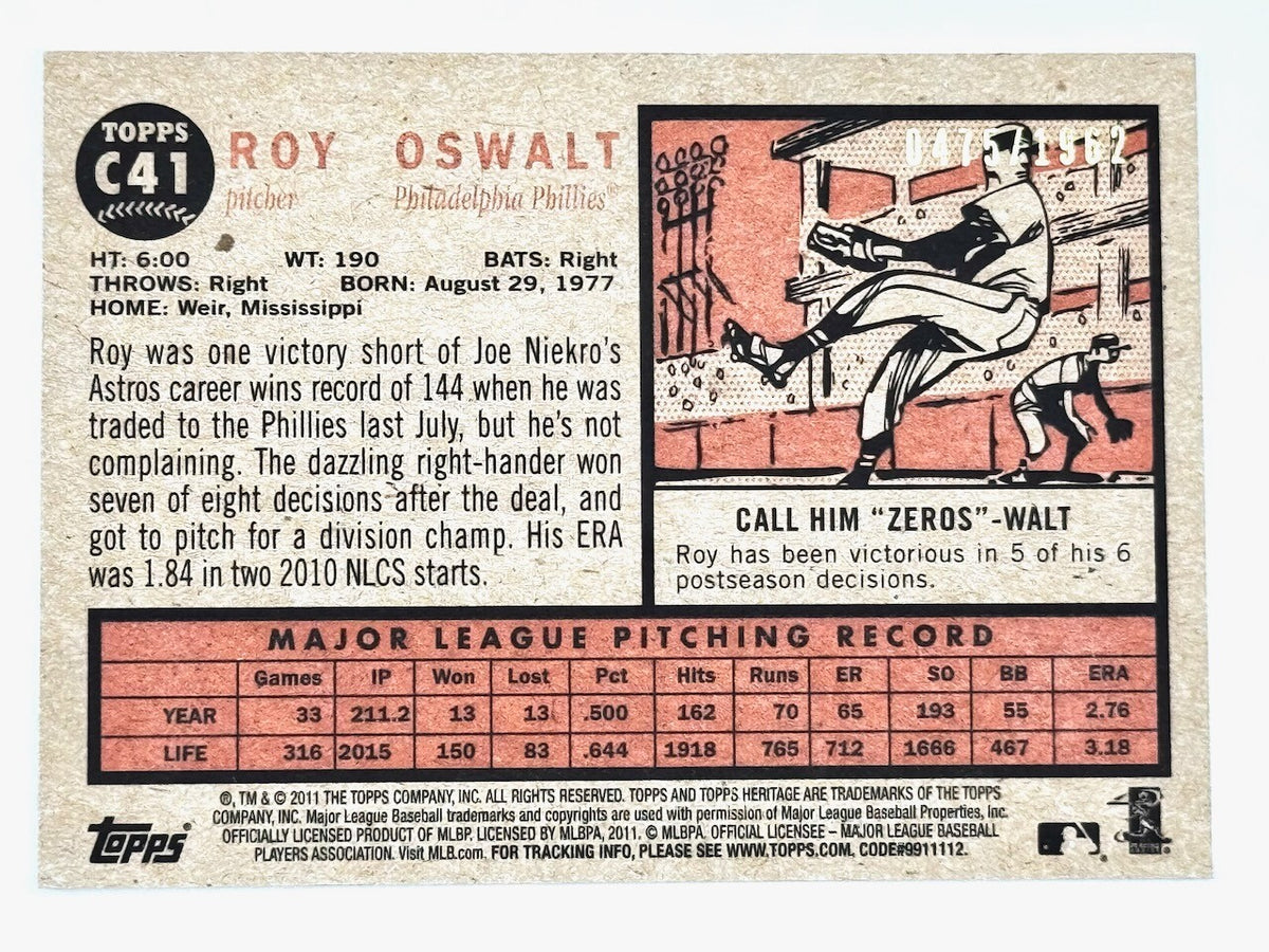 2011 Topps Heritage - 1962 Topps #C41 ROY OSWALT - Phillies 475/1962