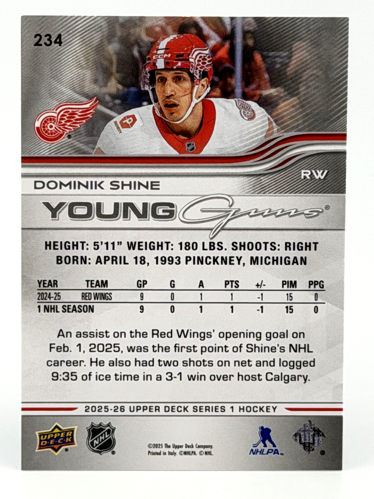 2025-26 Upper Deck Series 1 #234 Young Guns - Dominik Shine (RC) Rookie
