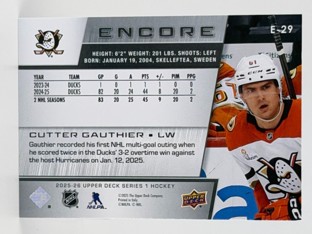 2025-26 Upper Deck Series 1 - Encore - #E-29 Cutter Gauthier