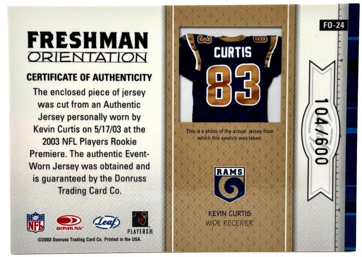 2003 Leaf Rookies & Stars Freshman Orientation Relic (104/600) Kevin Curtis (RC)