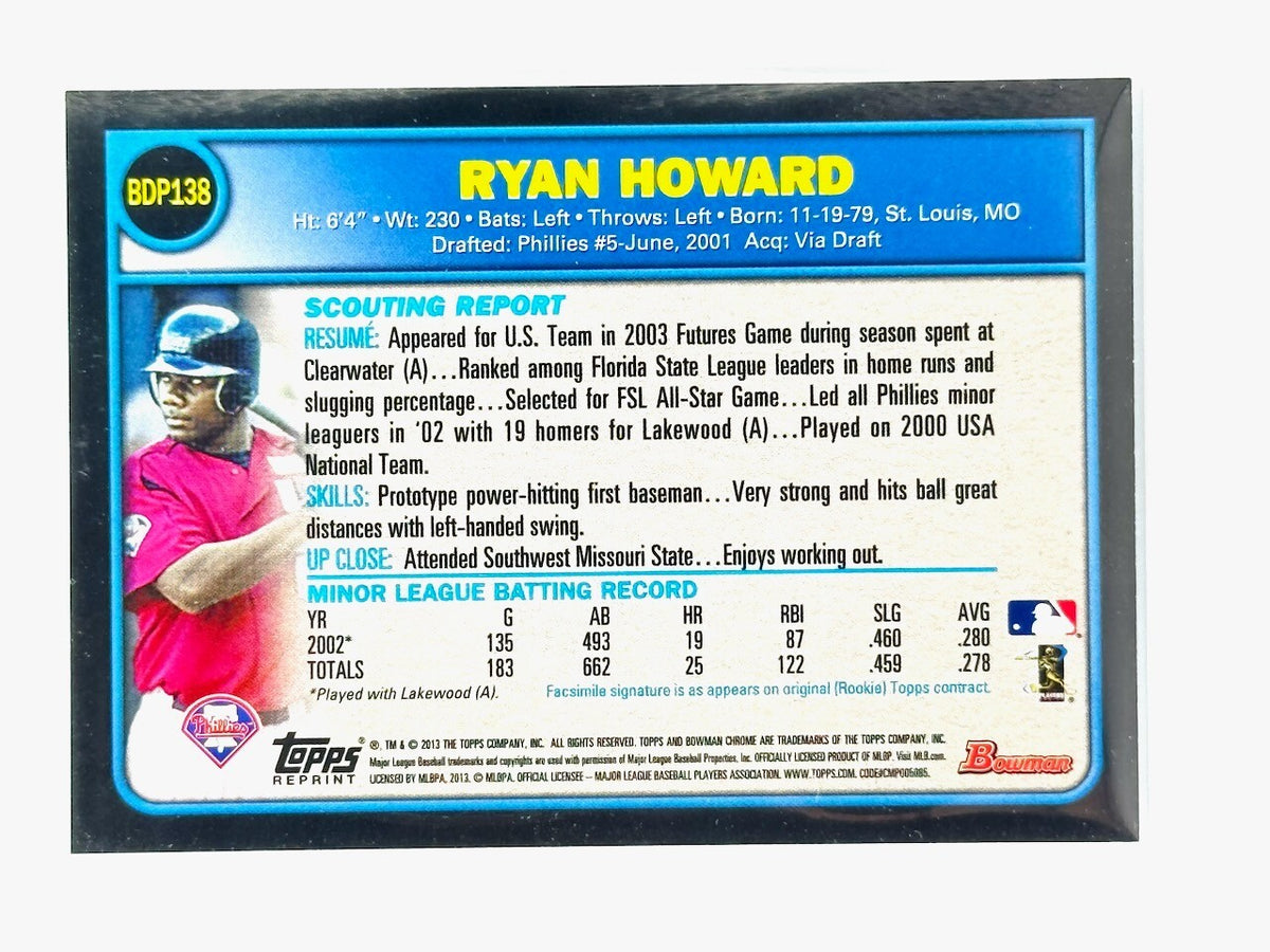 2013 Bowman Chrome Blue Sapphire 1st Bowman Card #BDP138 Ryan Howard