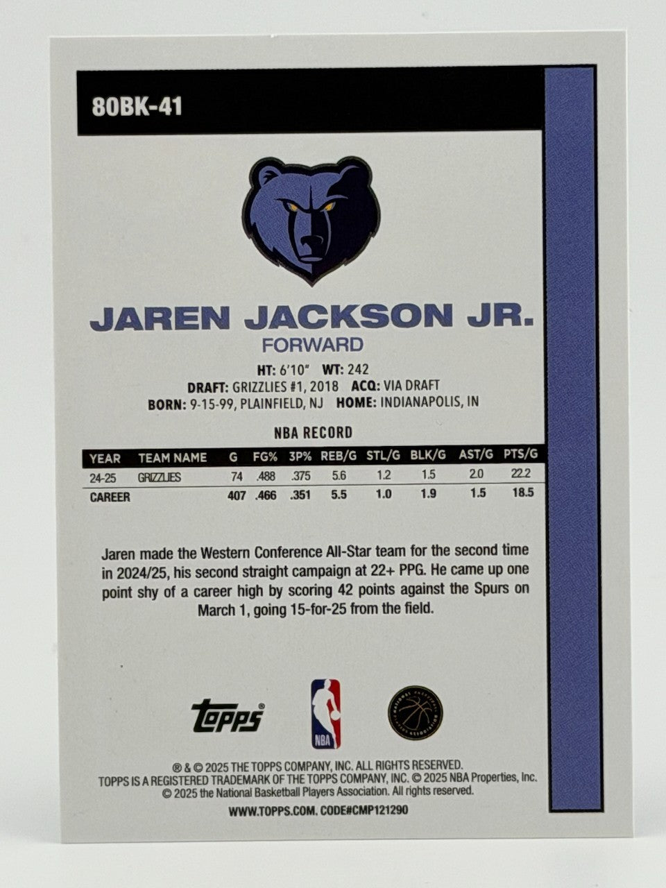 2025-26 Topps Basketball #80BK-41 1980 Topps Chrome - Jarren Jackson (RC) Rookie