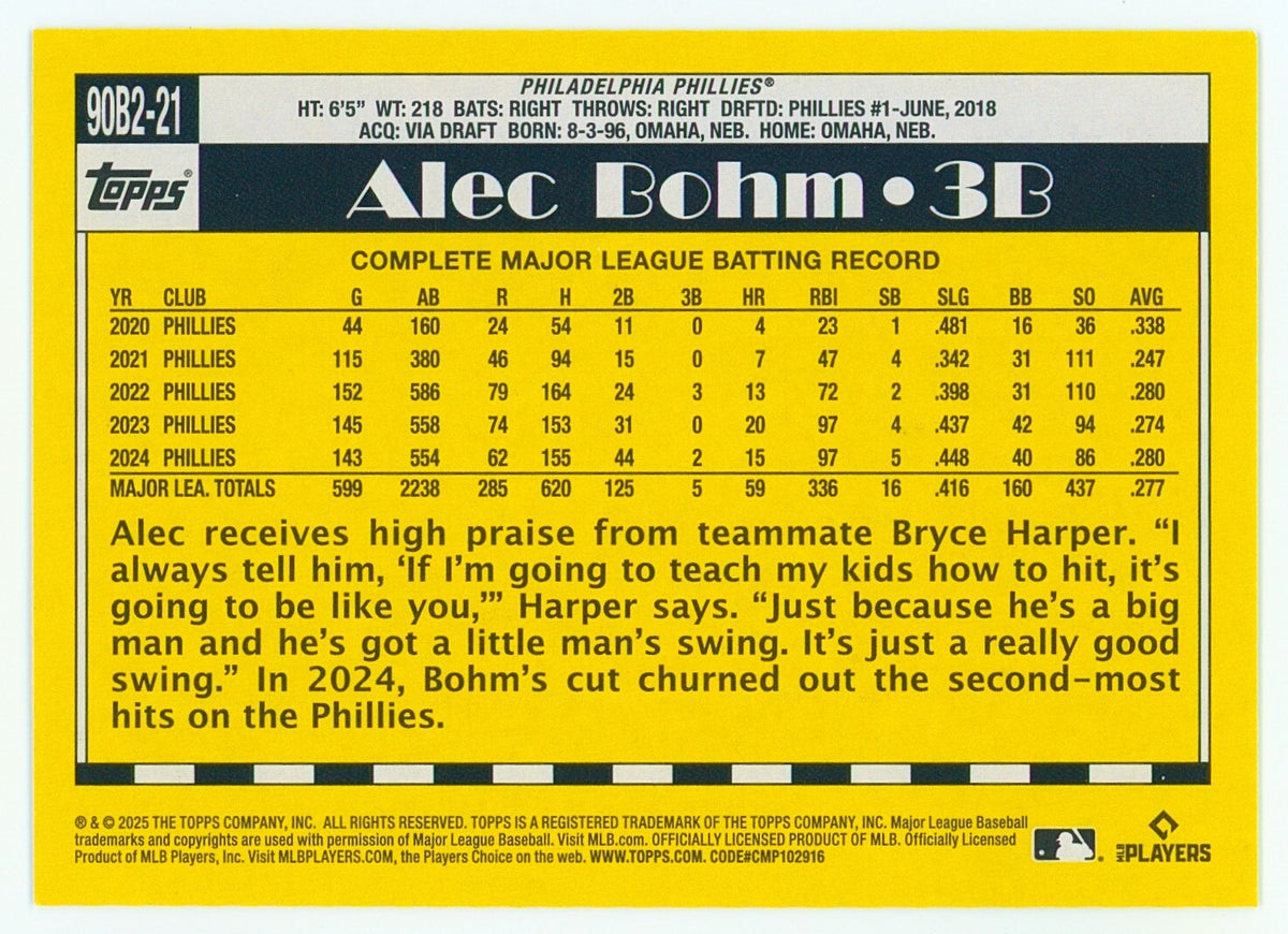 ⚾️ 2025 Topps Series 2 #90B2-21 1990 Topps 35th Anniversary - Alec Bohm