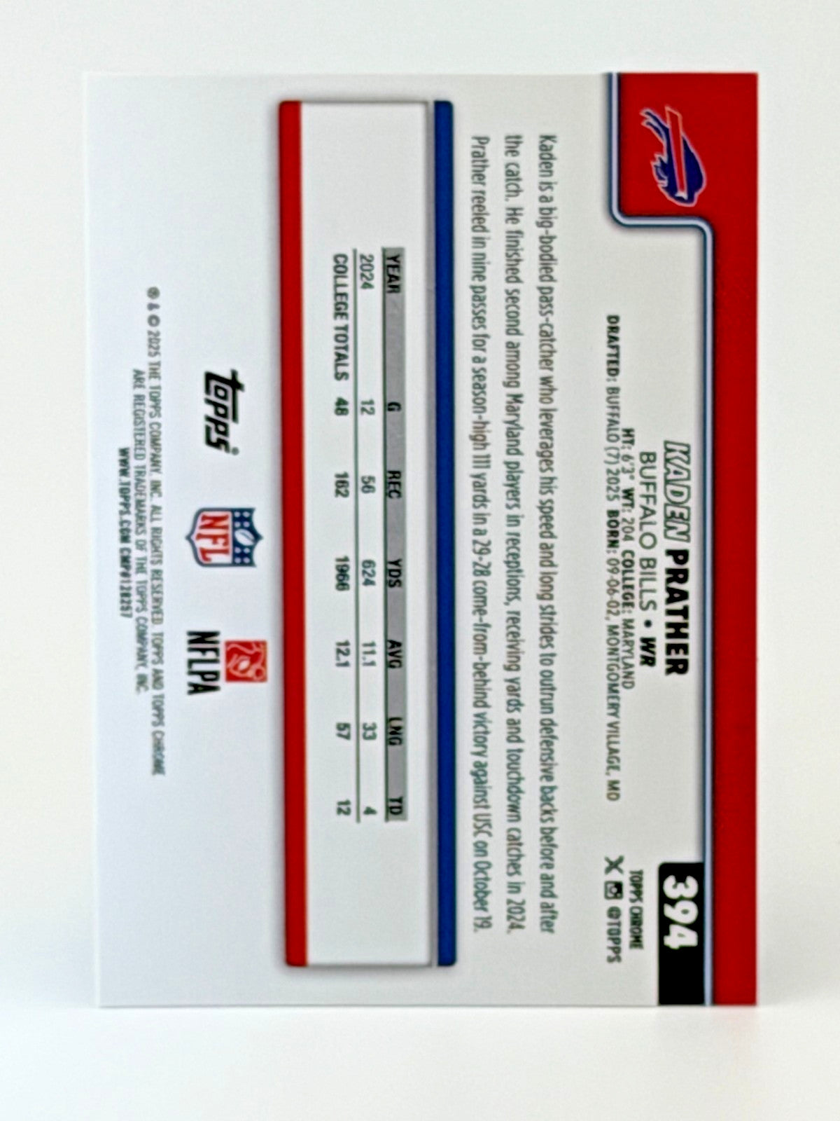 🏈 2025 Topps Chrome Football #394 Kaden Prather - X-FRACTOR