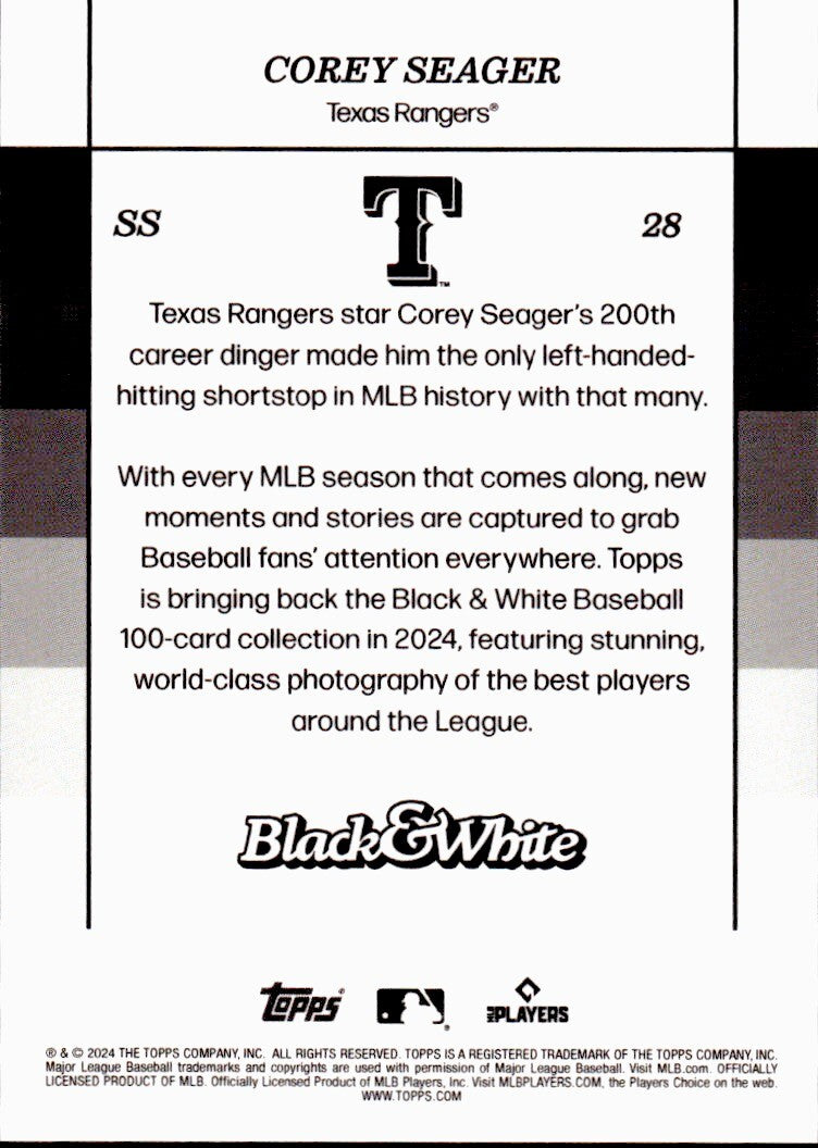 ⚾️ 2024 Topps Black & White Baseball #28 Corey Seager - Rangers