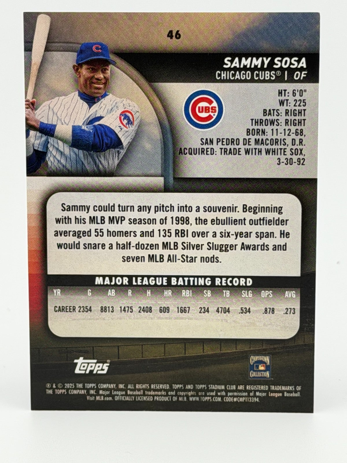 ⚾️ 2025 Topps Stadium Club #46 RED PARALLEL - Sammy Sosa