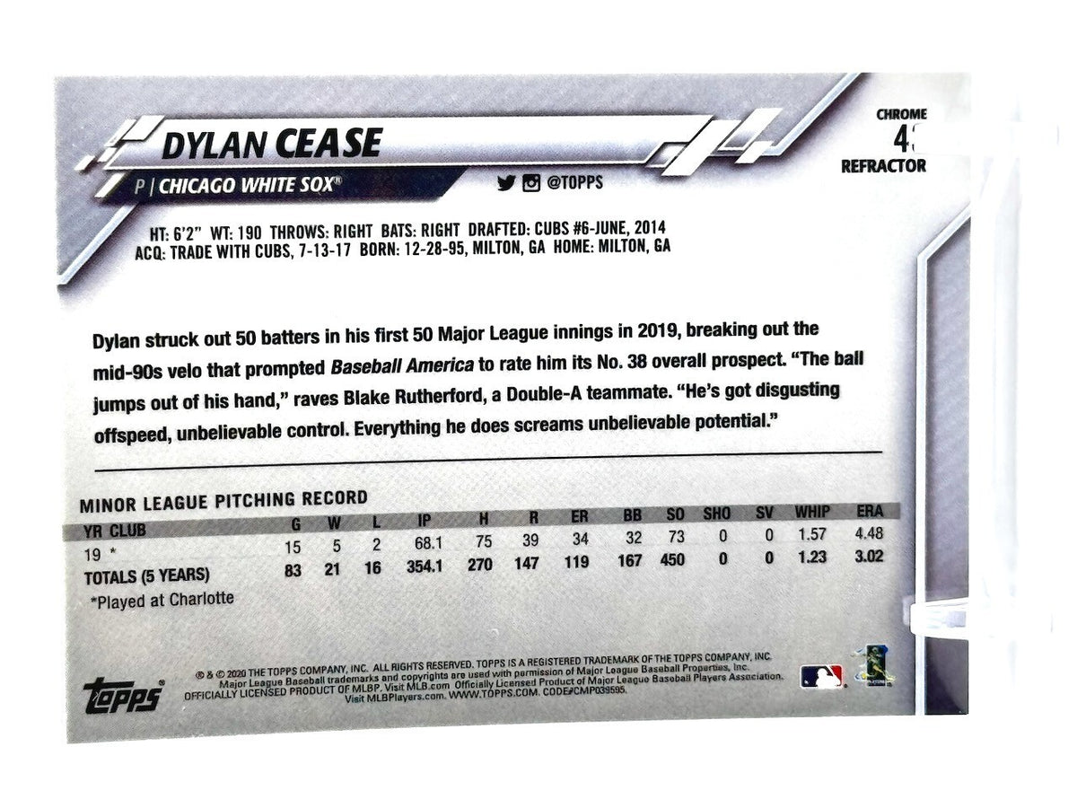 2020 TOPPS CHROME REFRACTOR - #43 DYLAN CEASE (RC) ROOKIE - WHITE SOX