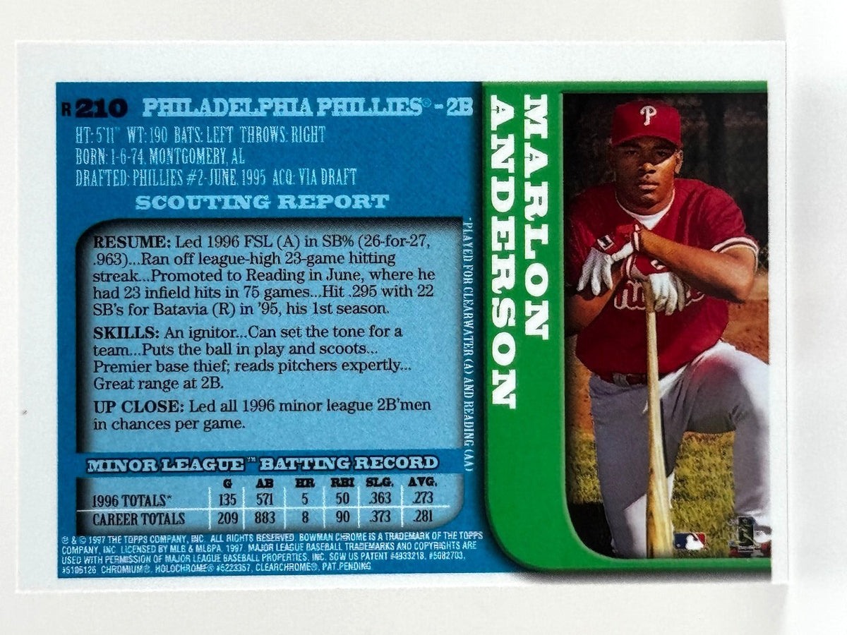 ⚾️ 1997 Bowman Chrome - Refractor #210 Marlon Anderson (RC) Phillies