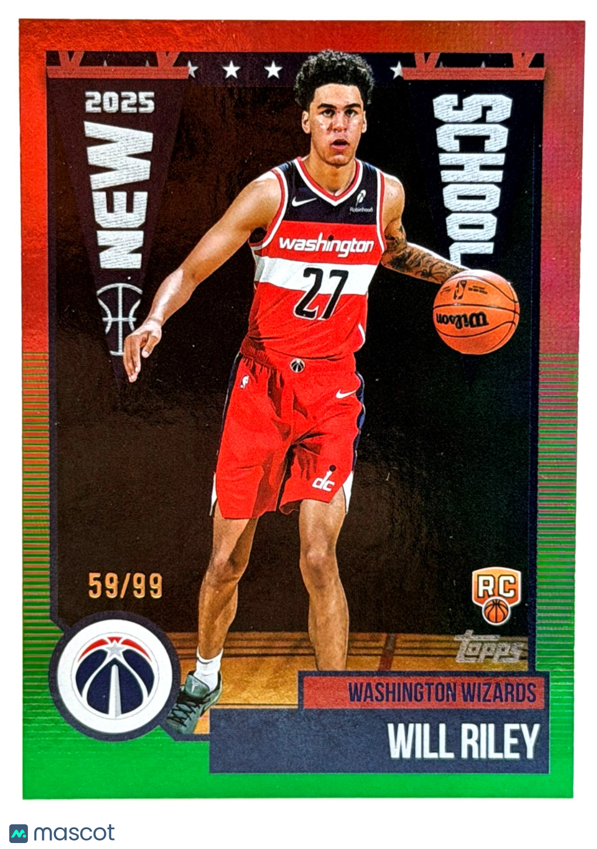 2025-26 Topps #NS-21 0 2025 NEW SCHOOL GREEN RAINBOW (59/99) Will Riley (RC)