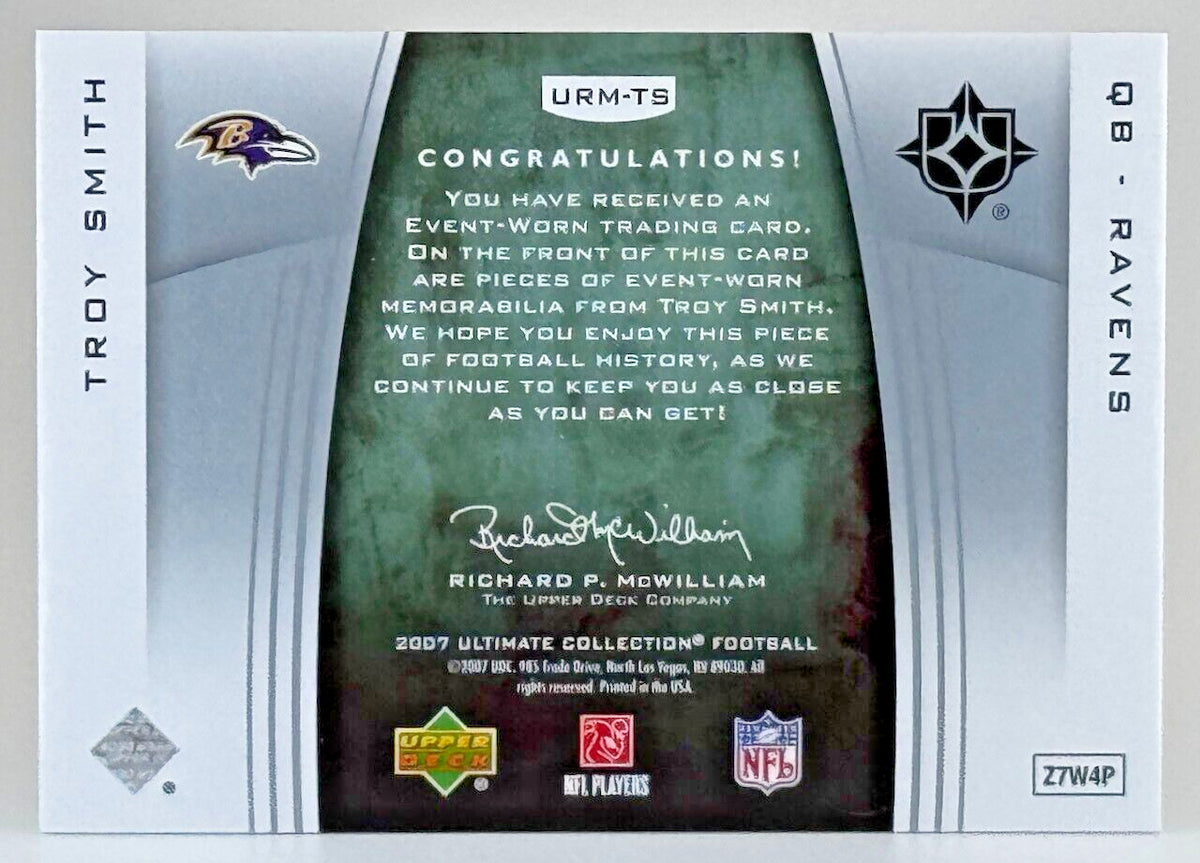 2007 Ultimate Collection Rookie Materials Dual Patch - Troy Smith (RC) Ravens