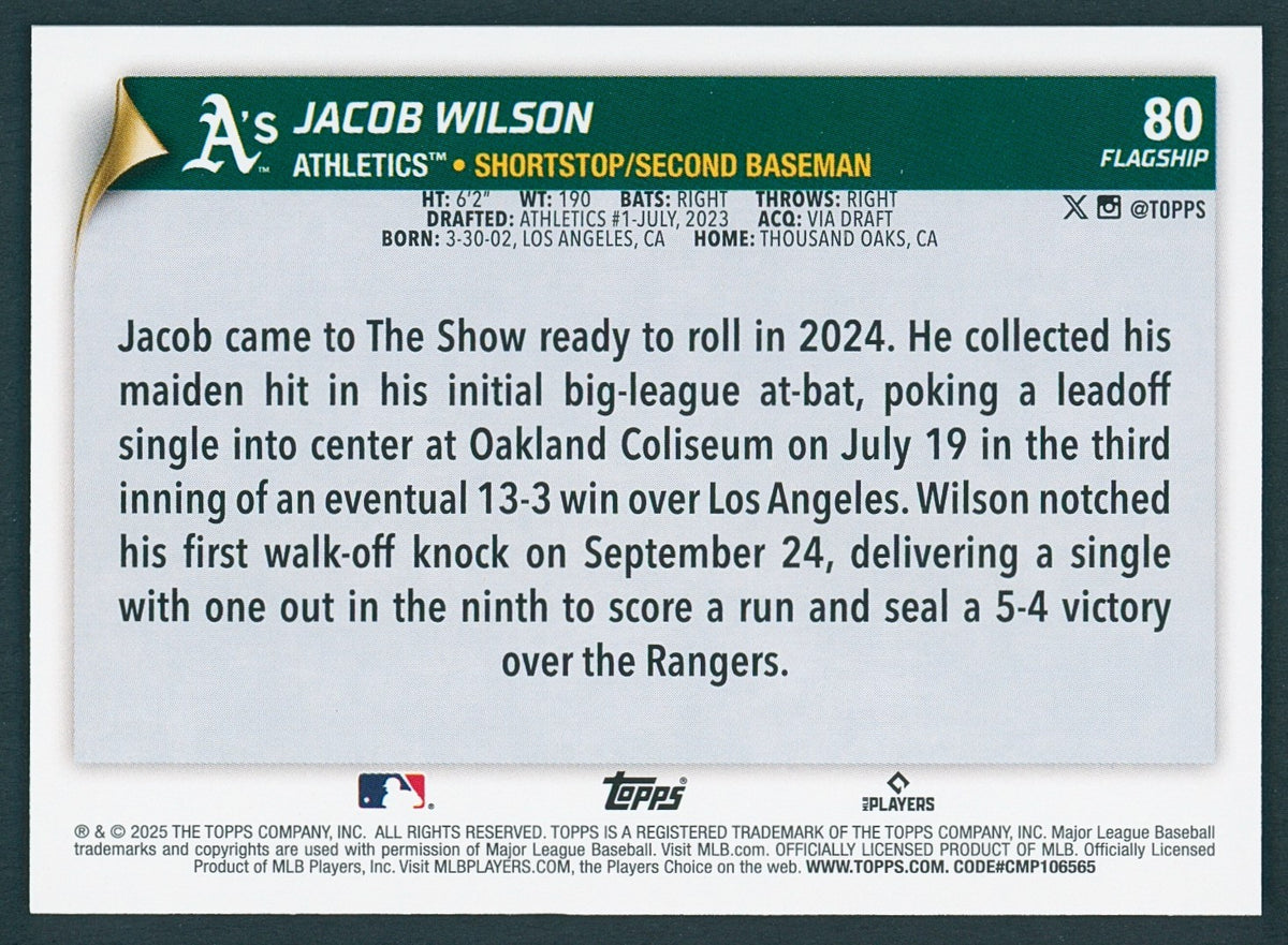 ⚾️ 2025 Topps Flagship Costco 60pt Exclusive - Jacob Wilson (RC) Rookie - Hot!
