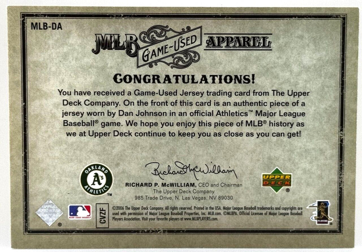2006 Upper Deck Artifacts #MLBDA Gold Limited MLB Game-Used (73/150) Dan Johnson