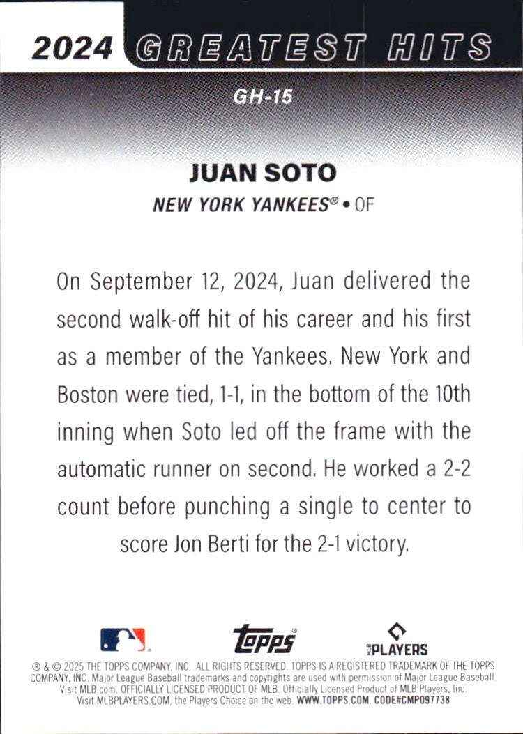 ⚾️ 2025 Topps Series 1 #GH-15 2024 Greatest Hits - Juan Soto - Yankees
