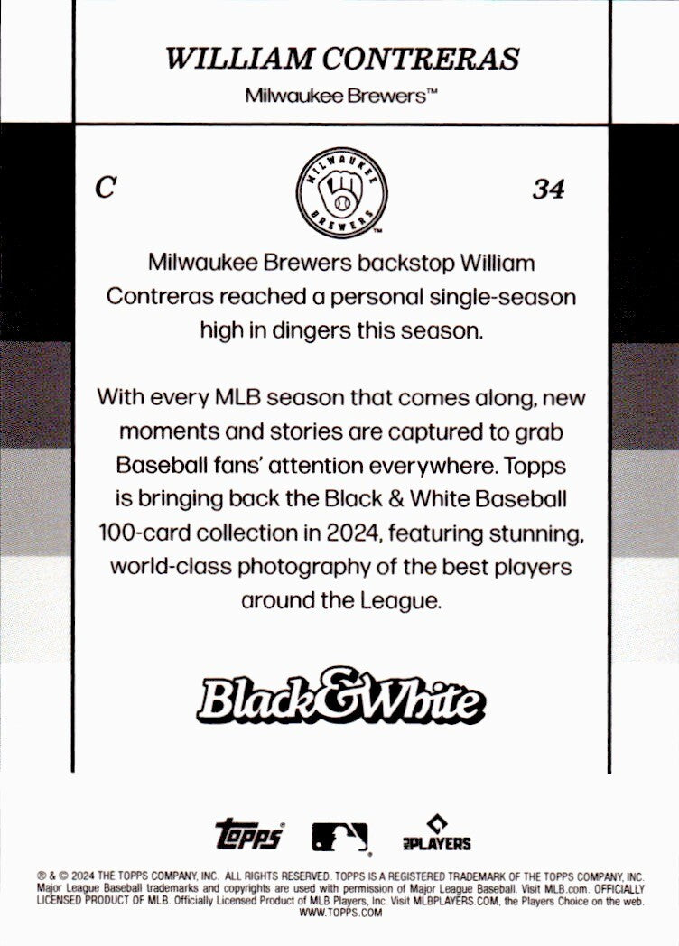 ⚾️ 2024 Topps Black & White Baseball #34 William Contreras - Brewers