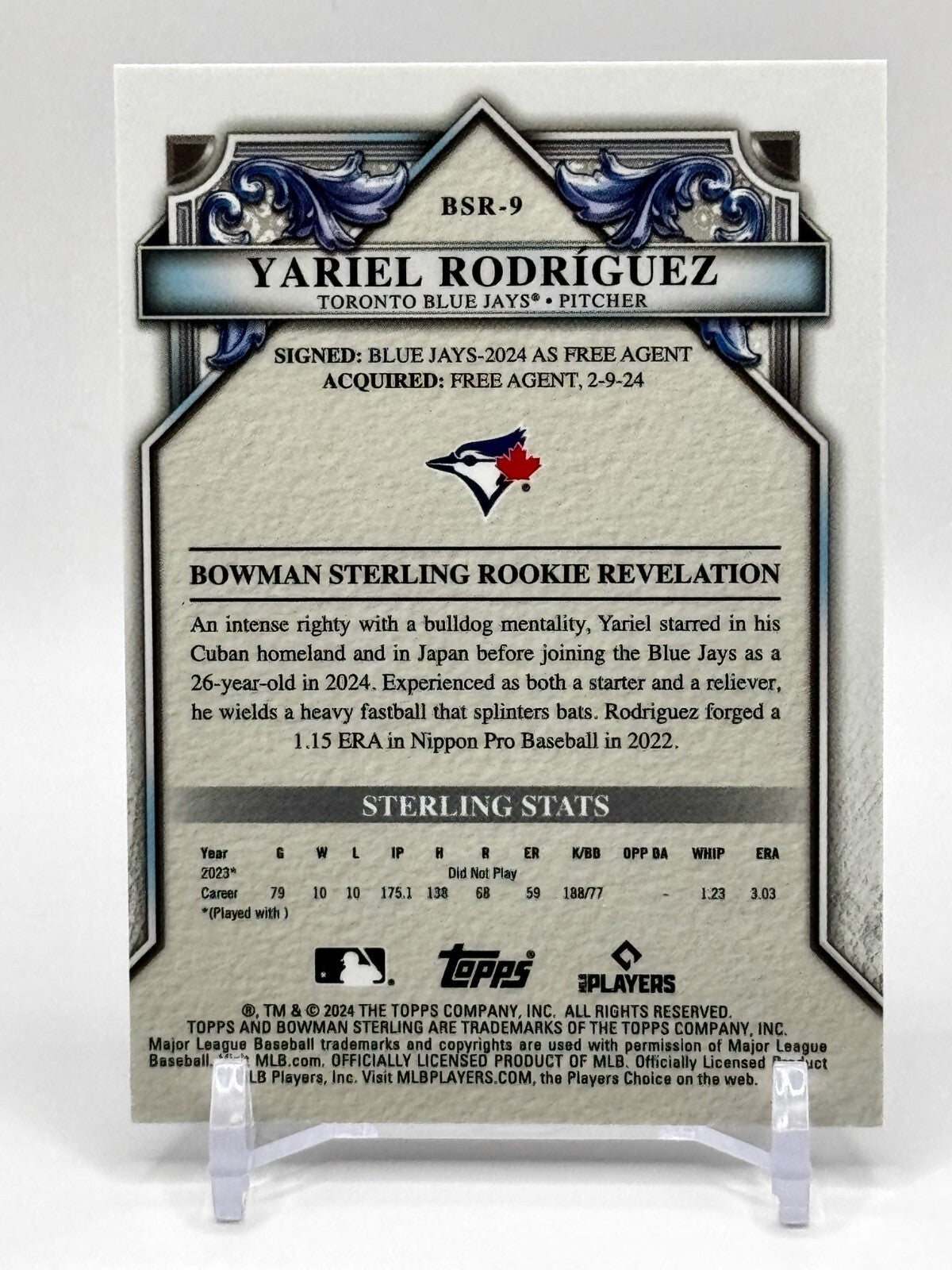 2024 BOWMAN STERLING ROOKIE #BSR-9 (RC) YARIEL RODRIGUEZ - BLUE JAYS