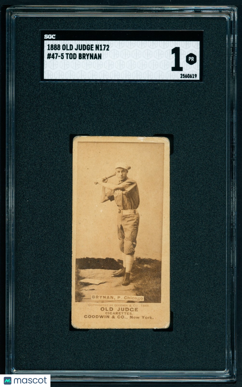 1888 N172 Old Judge #47-5 "Tod" Charles Brynan, Bat at Ready - Chicago - SGC 1++