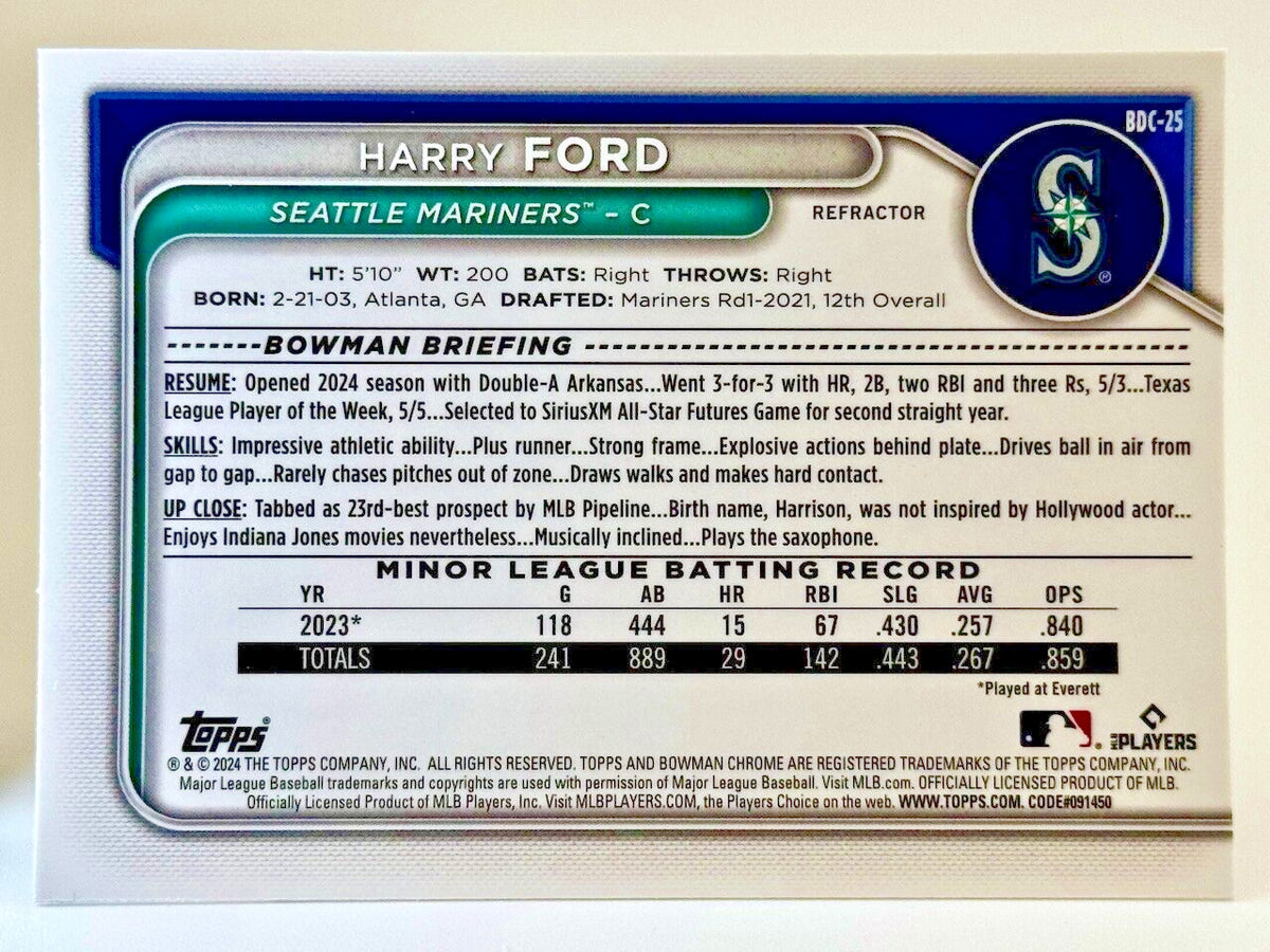 ⚾️ 2024 Bowman Draft Chrome REFRACTOR #BDC-25 - Harry Ford - Mariners ⚾️