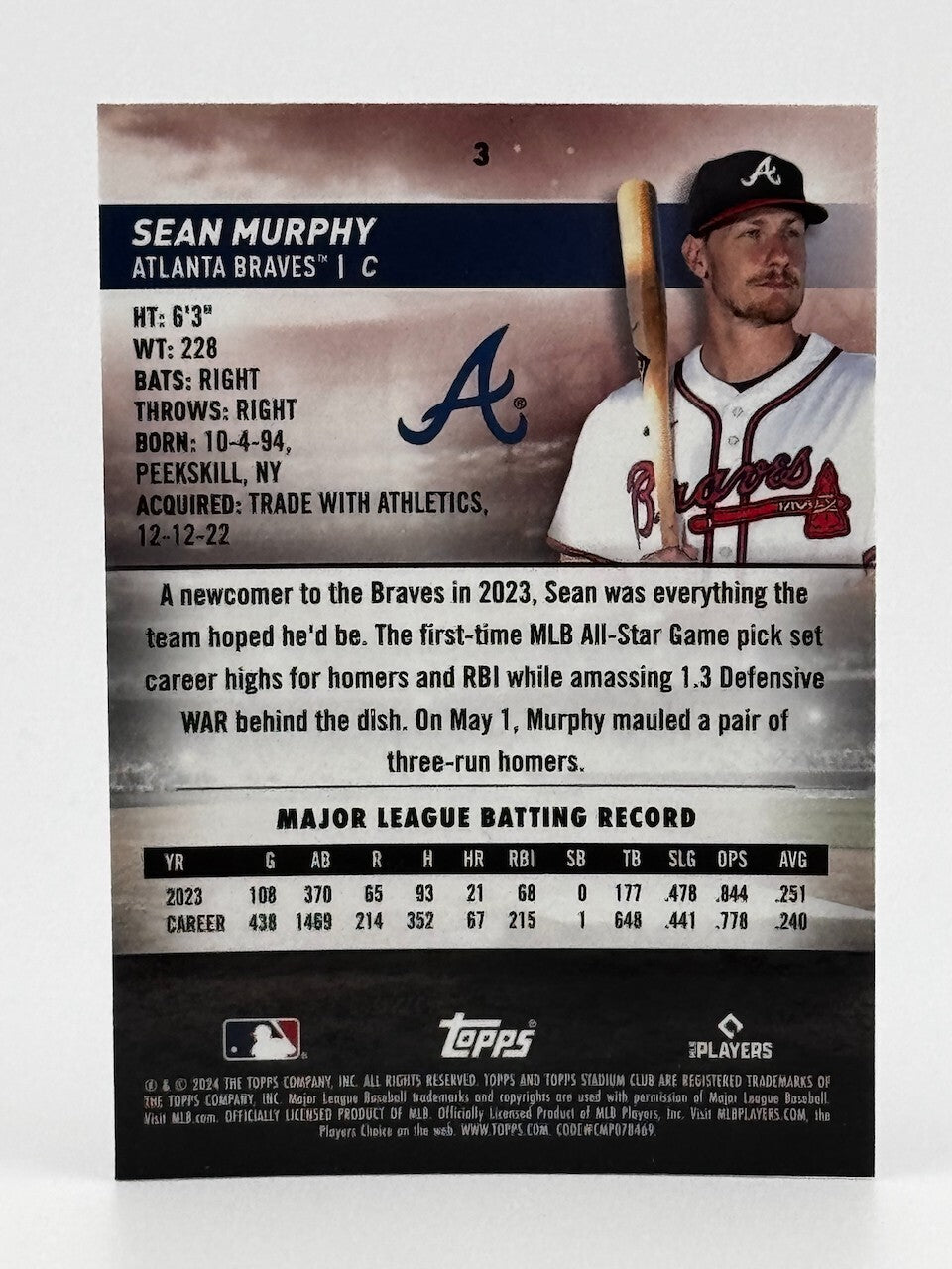 2024 Topps Stadium Club Chrome - #3 Sean Murphy
