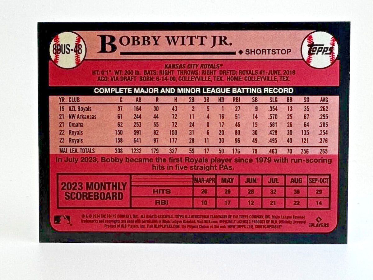 2024 Topps Update Series - 1989 Topps Baseball #89US-48 Bobby Witt Jr.