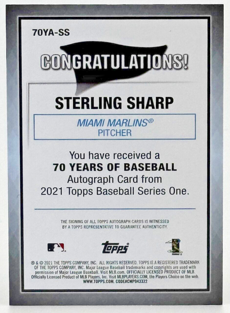 2021 Topps - 70 Years of Baseball Autographs Rookie #70YA-SS Sterling Sharp (RC)