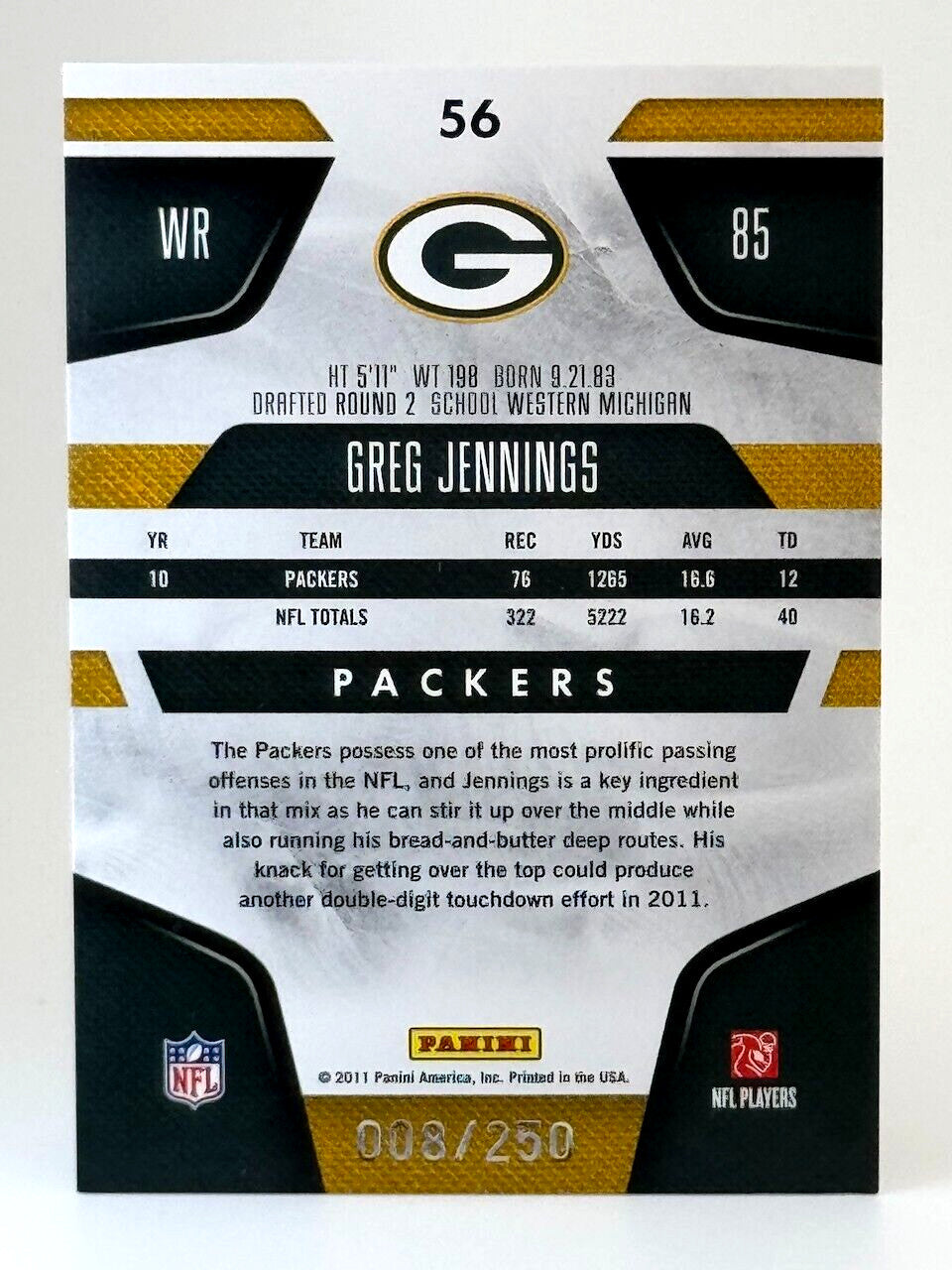 2011 Panini Certified - Mirror - #56 Greg Jennings (8/250) Packers HOF