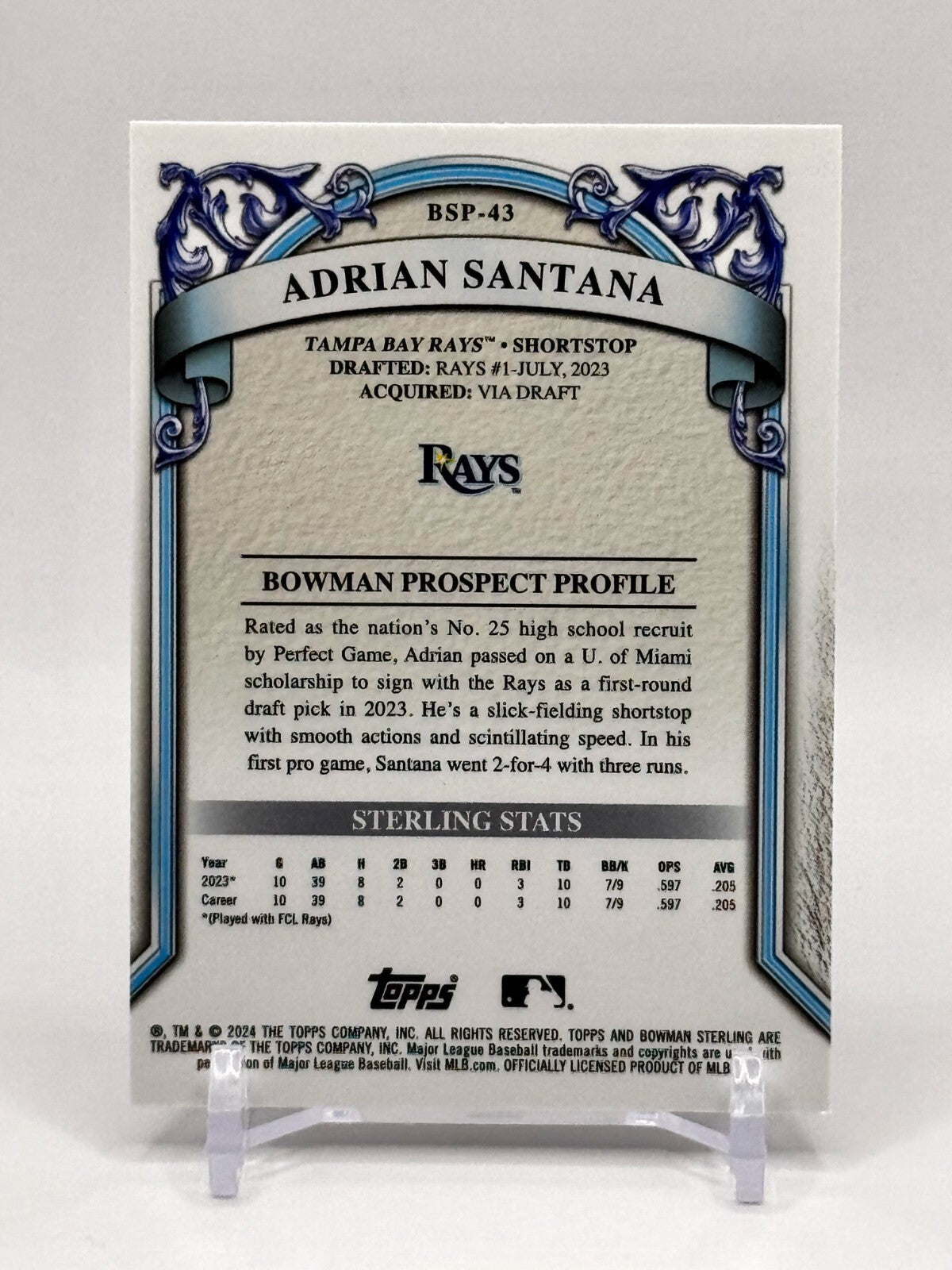 2024 BOWMAN STERLING PROSPECTS #BSP-43 ADRIAN SANTANA - RAYS