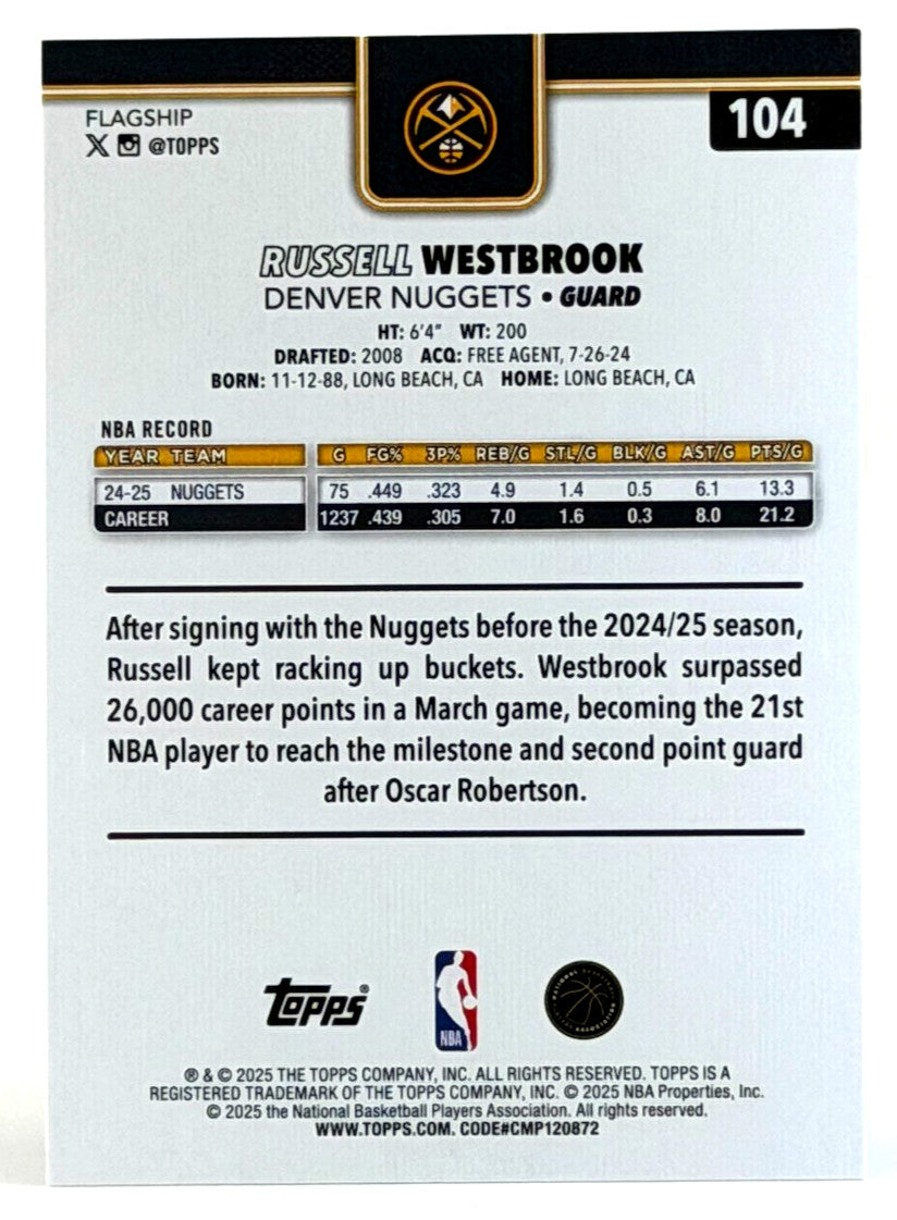 2025-26 Topps Basketball #104 Rainbow Foil - Russell Westbrook
