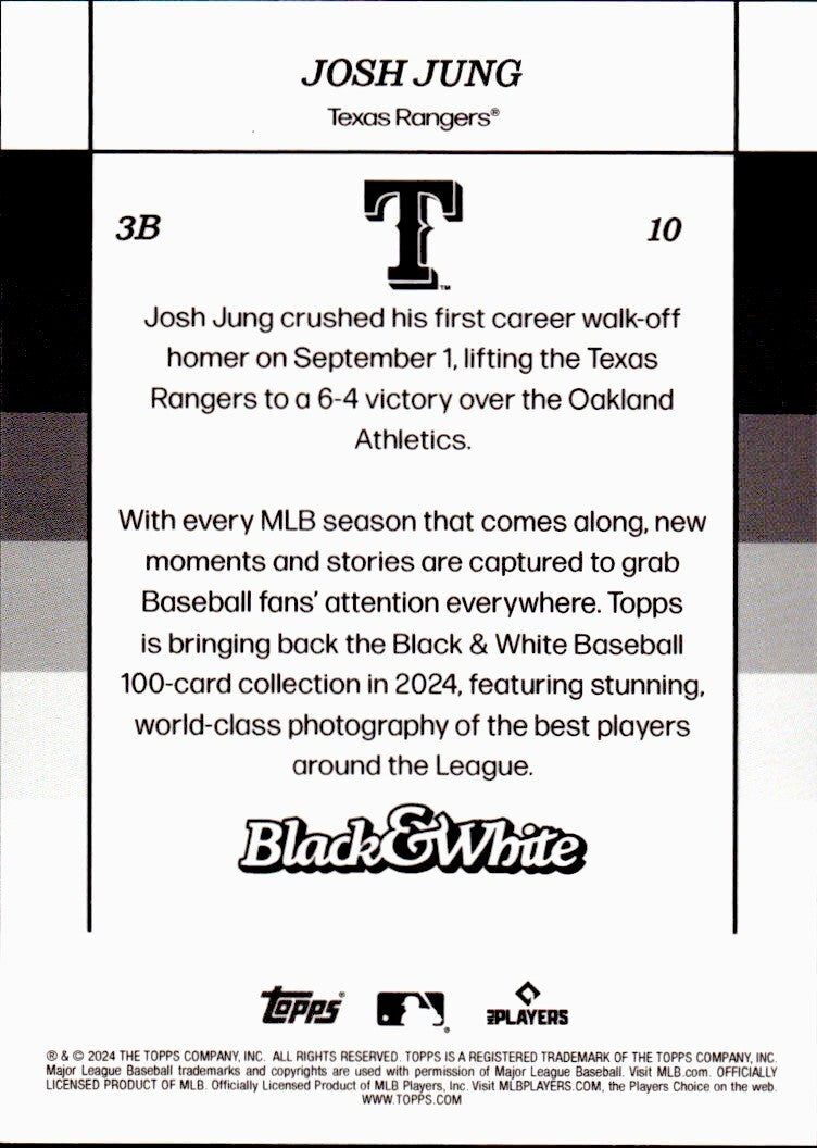 ⚾️ 2024 Topps Black & White Baseball #10 Josh Jung - Rangers
