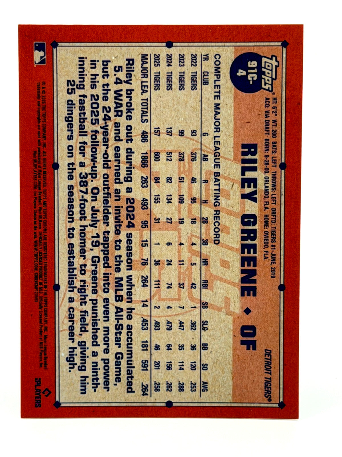 2026 Topps #91C-4 Silver Pack Mojo - Riley Greene