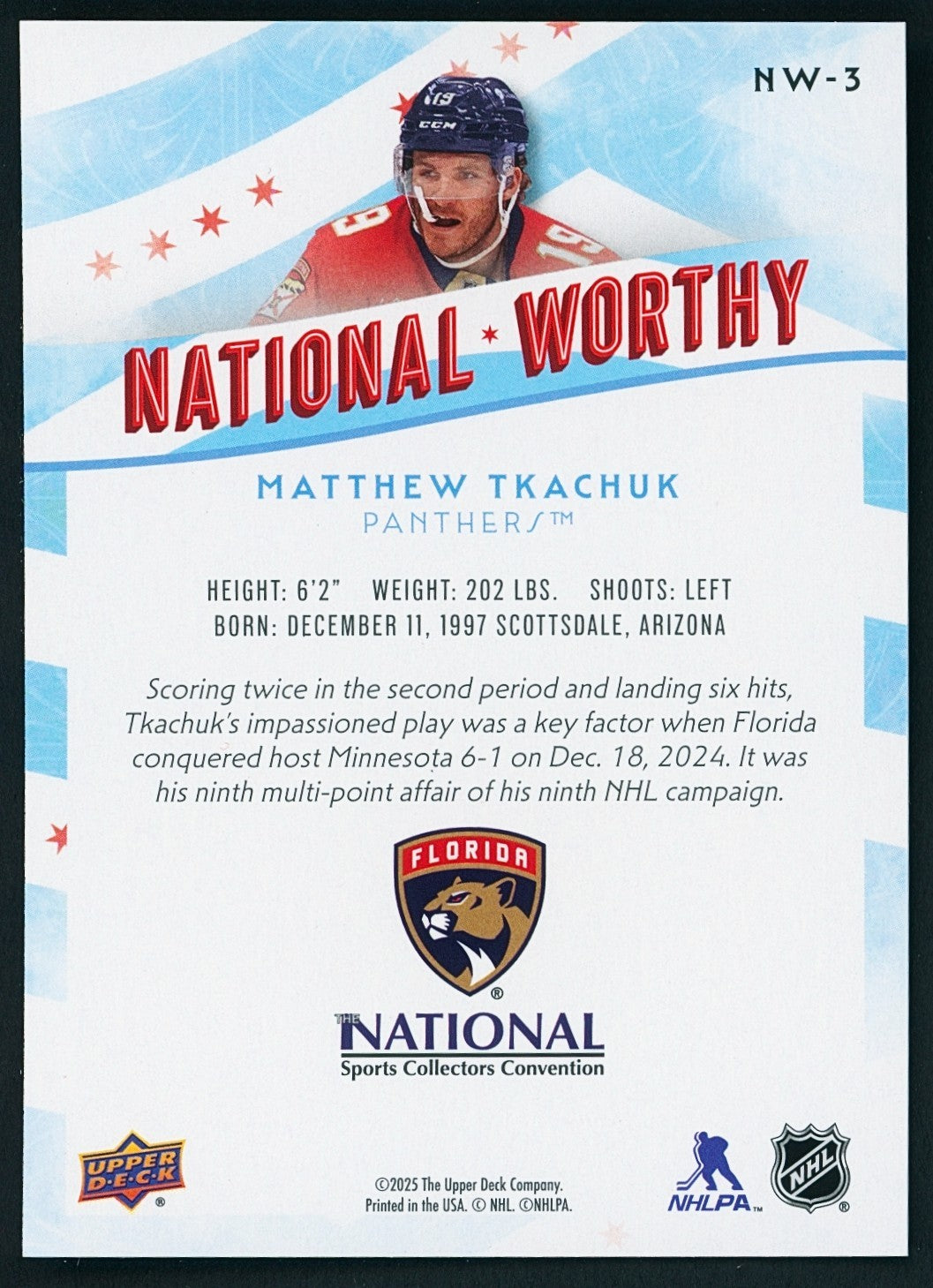 2024-25 Upper Deck National Worthy NSCC Exclusive Matthew Tkachuk #NW-3