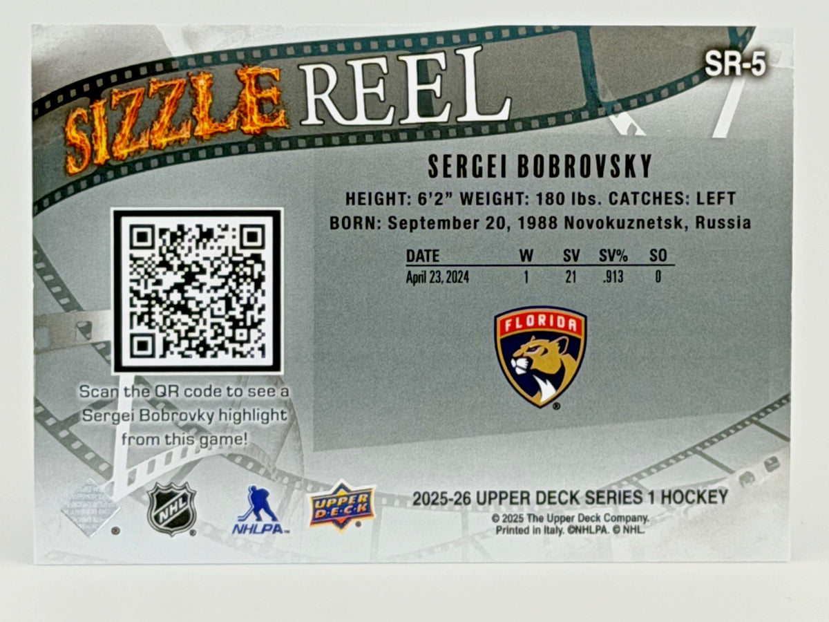 2025-26 Upper Deck Series 1 #SR-5 Sizzle Reel - Sergei Bobrovsky
