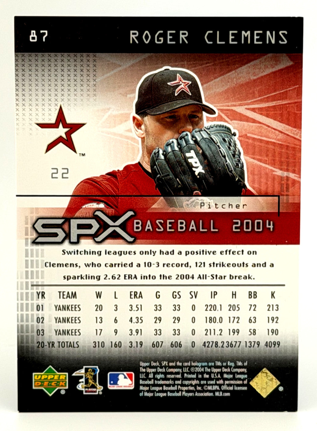 2004 SPx - SPECTRUM (20/25) Roger Clemens #87 SSP