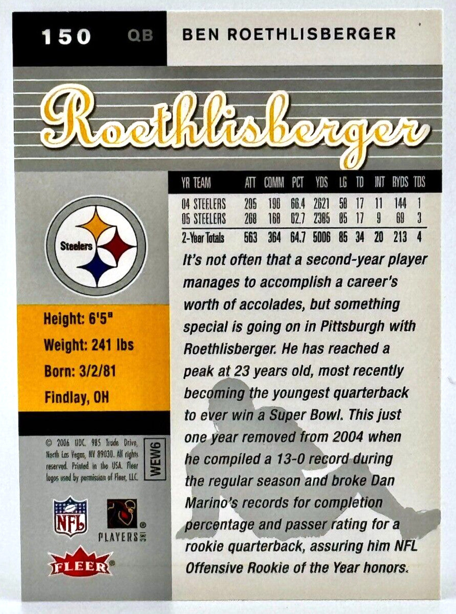 2006 Fleer Ultra #150 Ben Roethlisberger - Steelers