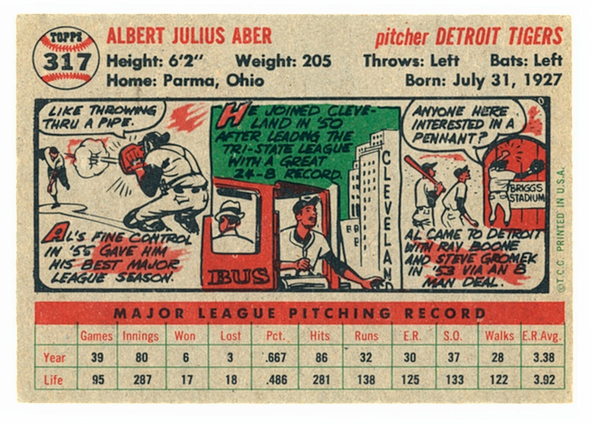 ⚾️ 1956 Topps #317 - Al Aber - Tigers - EX