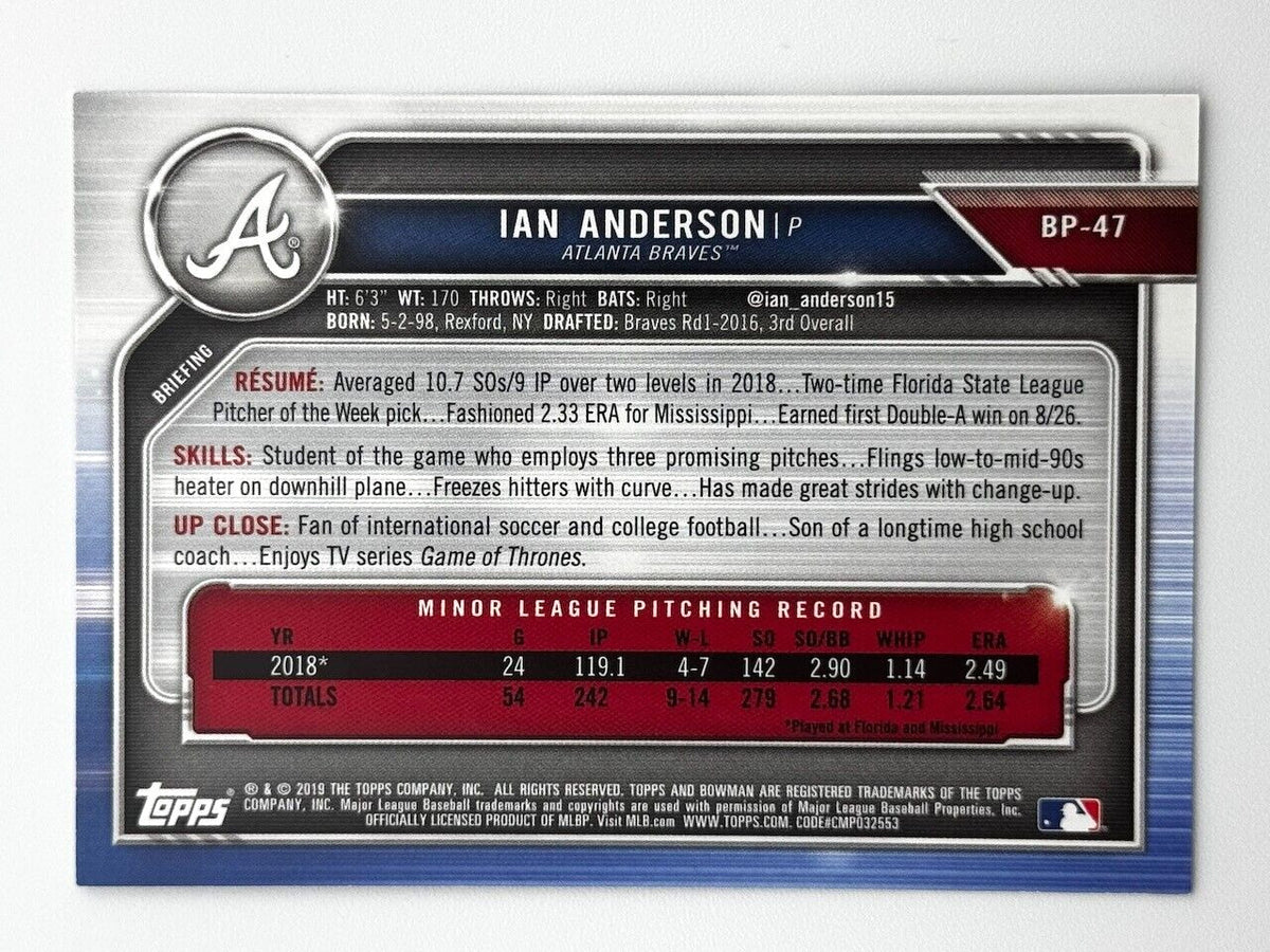 2019 Bowman PURPLE PARALLEL /250 - Ian Anderson #BP-47
