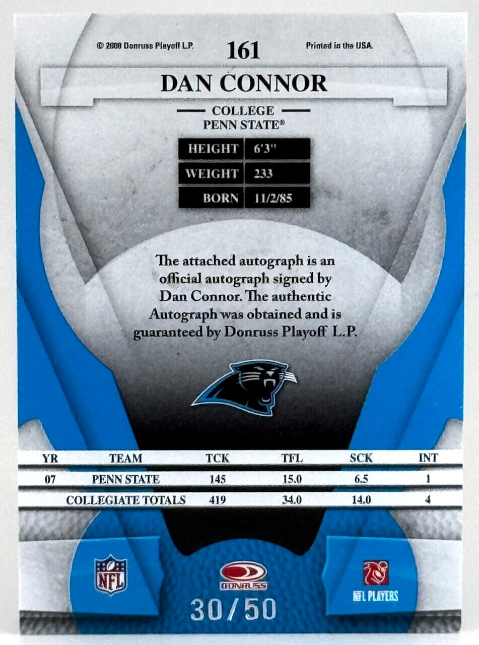 2008 Leaf Certified Materials Mirror Blue Rookie Auto AU (30/50) Dan Connor (RC)