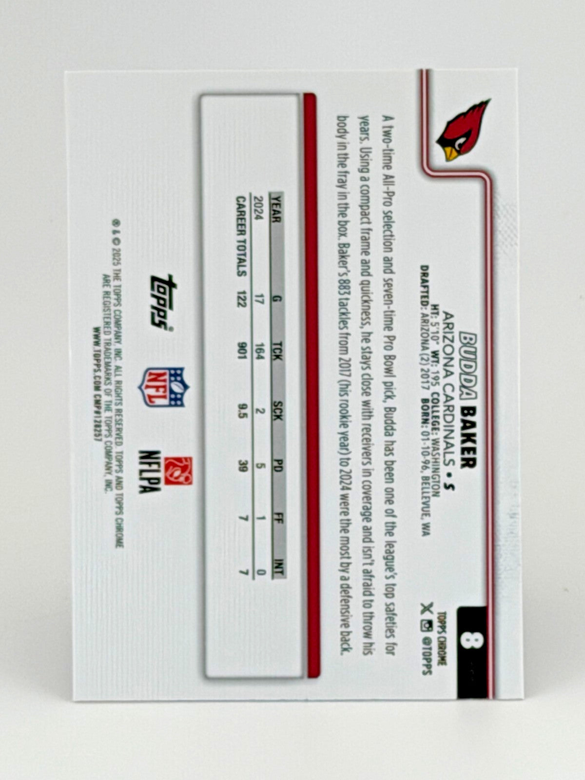 🏈 2025 Topps Chrome Football #8 Budda Baker - Hot Pink X-Fractor Refractor