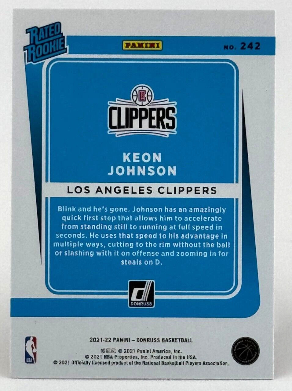 2021-22 Panini Donruss - Rated Rookie Holo Orange Laser #242 Keon Johnson (RC)