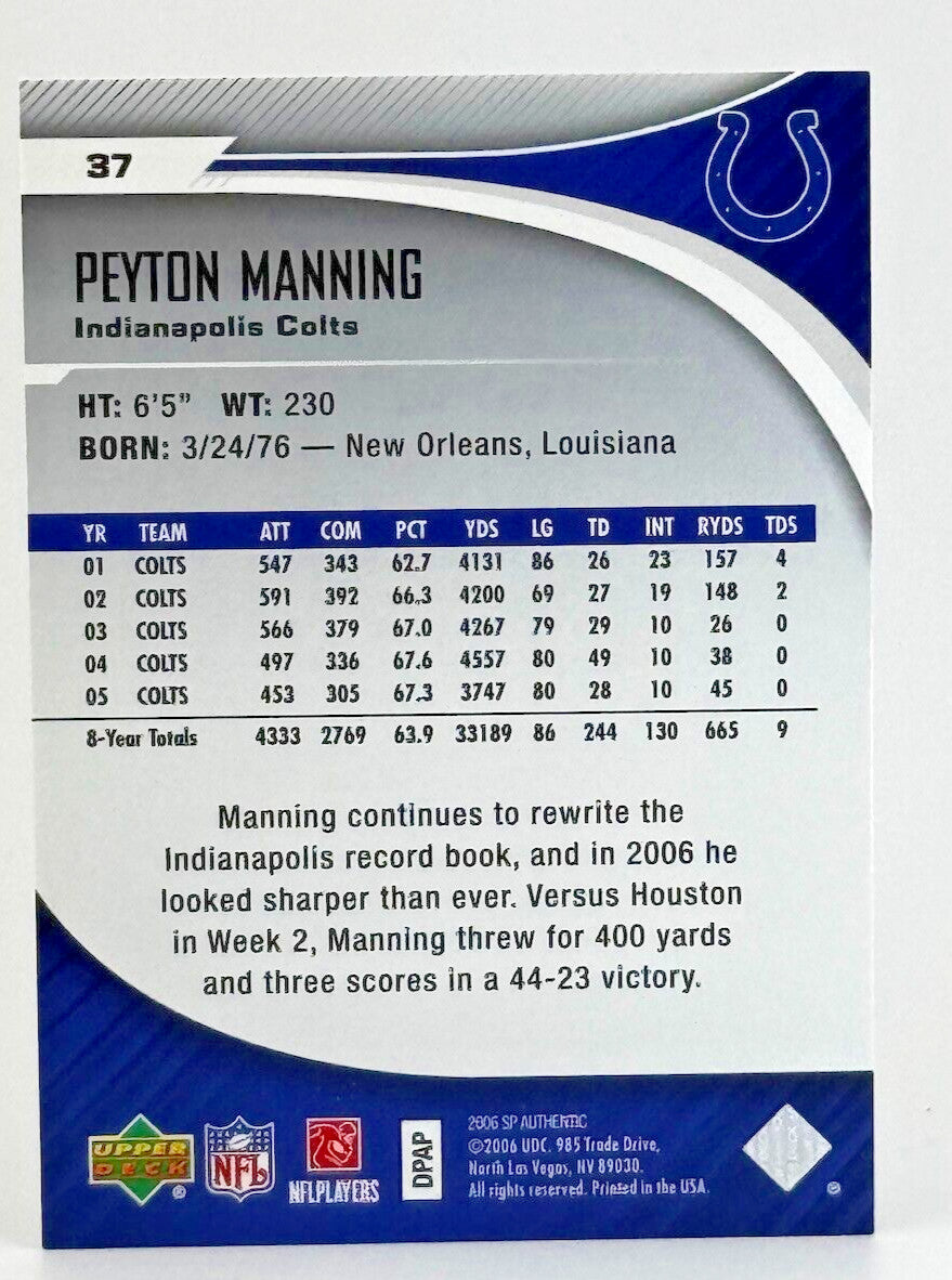 2006 SP Authentic - #37 Peyton Manning (HOF)