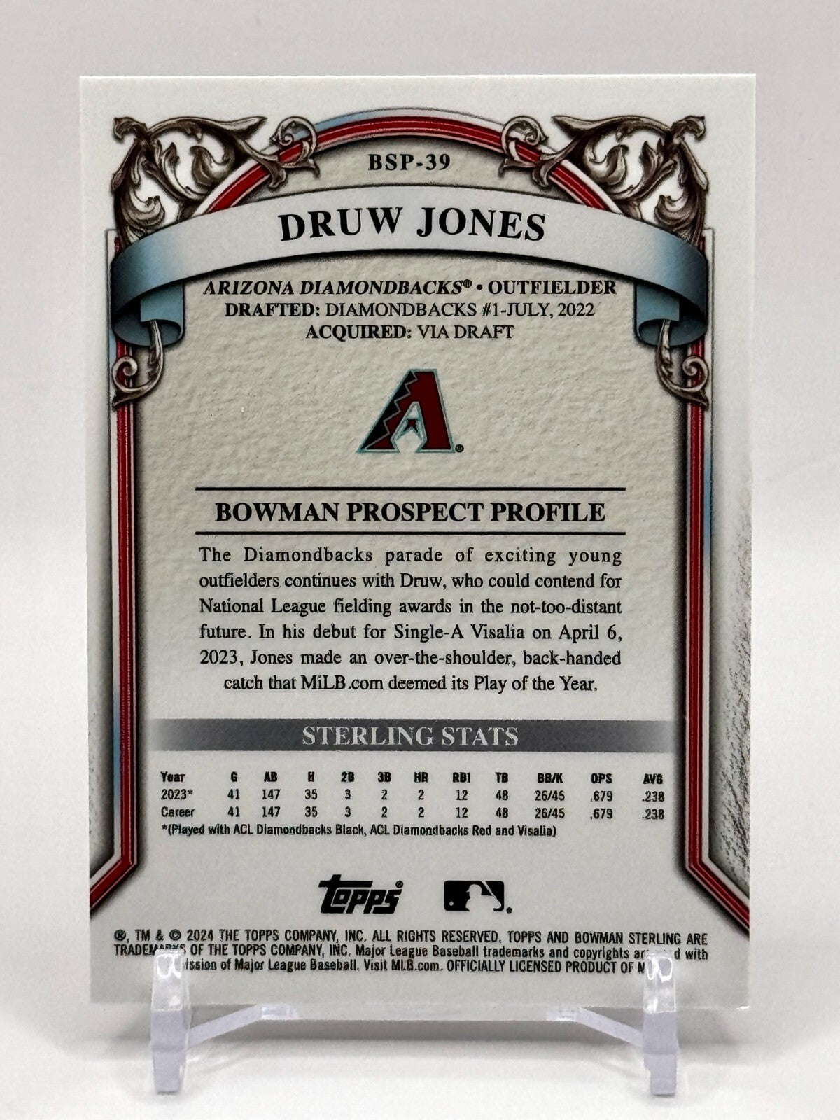 2024 BOWMAN STERLING PROSPECTS #BSP-39 DRUW JONES - DIAMONDBACKS