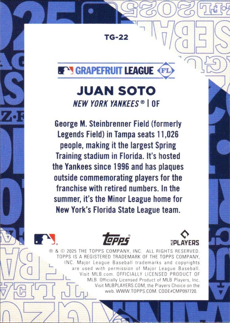 ⚾️ 2025 Topps Series 1 #TG-22 Grapefruit League - Juan Soto - Yankees