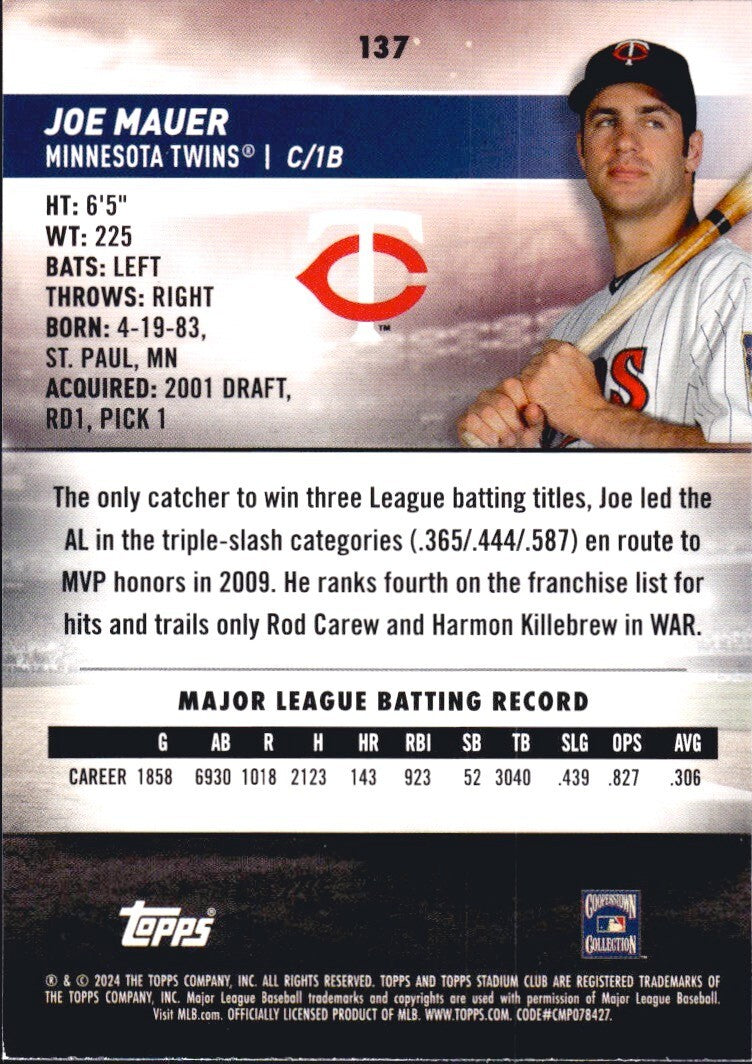 2024 Topps Stadium Club - Red Foil - #137 Joe Mauer (HOF)