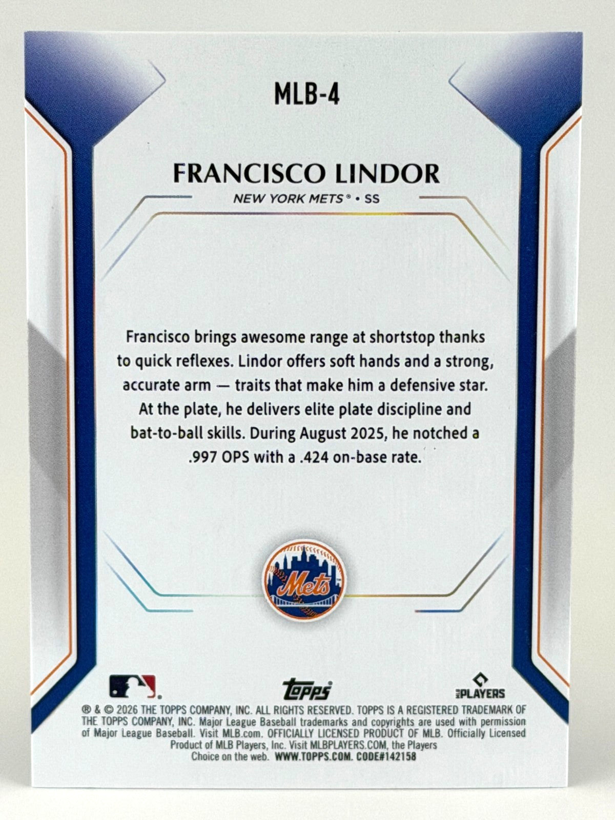 2026 Topps Collectors Kit Francisco Lindor #MLB4 Refractor
