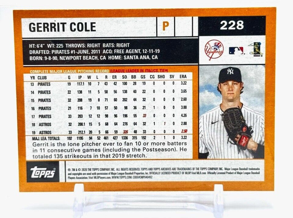 2020 Topps Archives - 2002 Topps #228 Gerrit Cole - SALE PRICED!